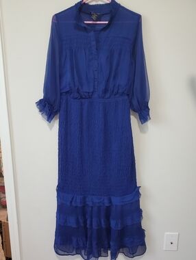 Ashro Blue Ruffle Stretchy Maxi Dress Size 12